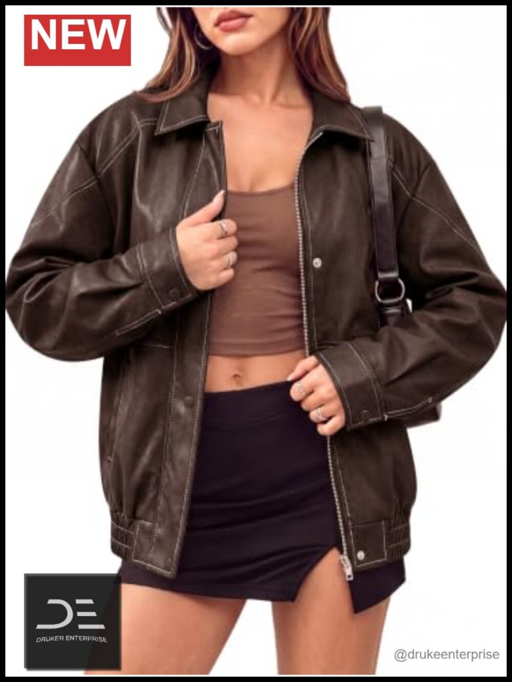 Oversized Distressed Textured Faux Leather Bomber Jacket